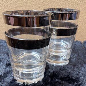 Dorothy Thorpe  Silver Band Highball Glasses MCM Glassware Set 4